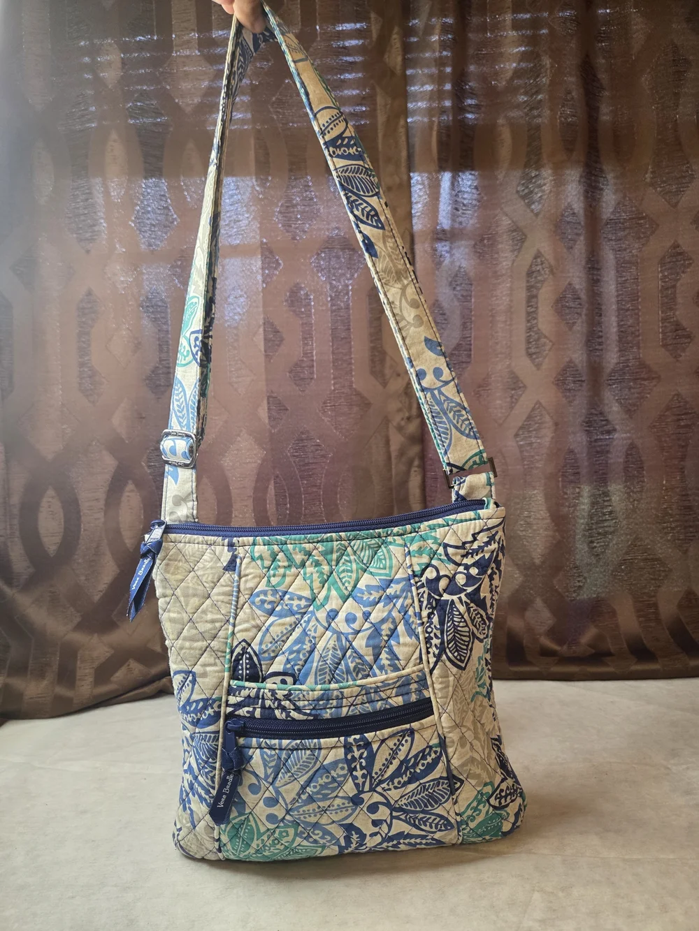 Vera Bradley Quilted Floral Crossbody-White, Teal, Blue